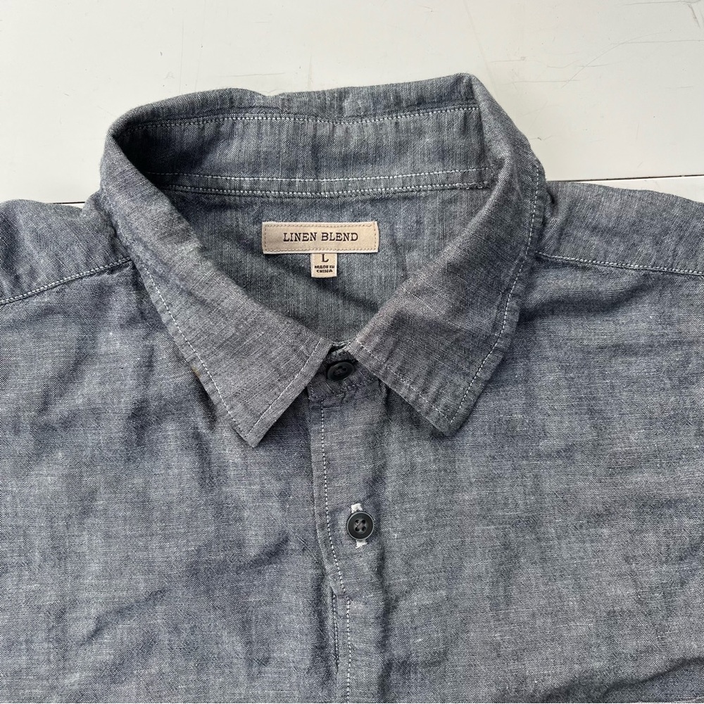 Uniqlo Linen-cotton shirt, Men's Large, charcoal grey chambray